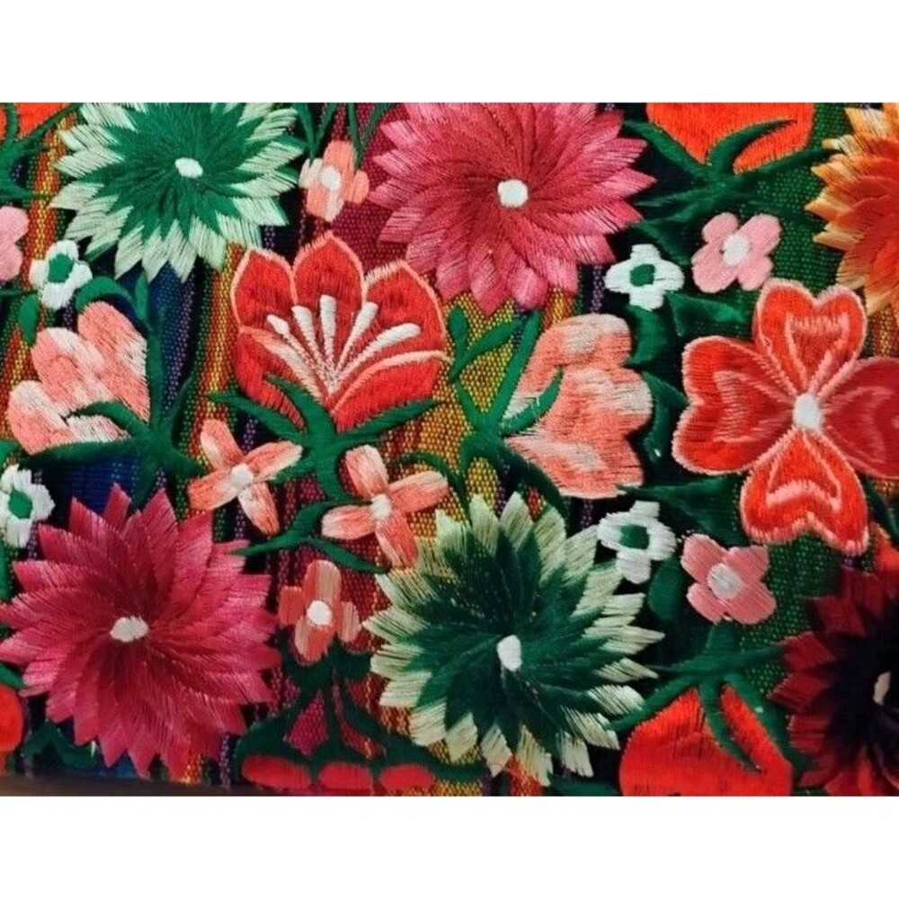 Vintage Artisan Embroidered Floral Tote Bag Woven Boho Shoulder Purse 8"